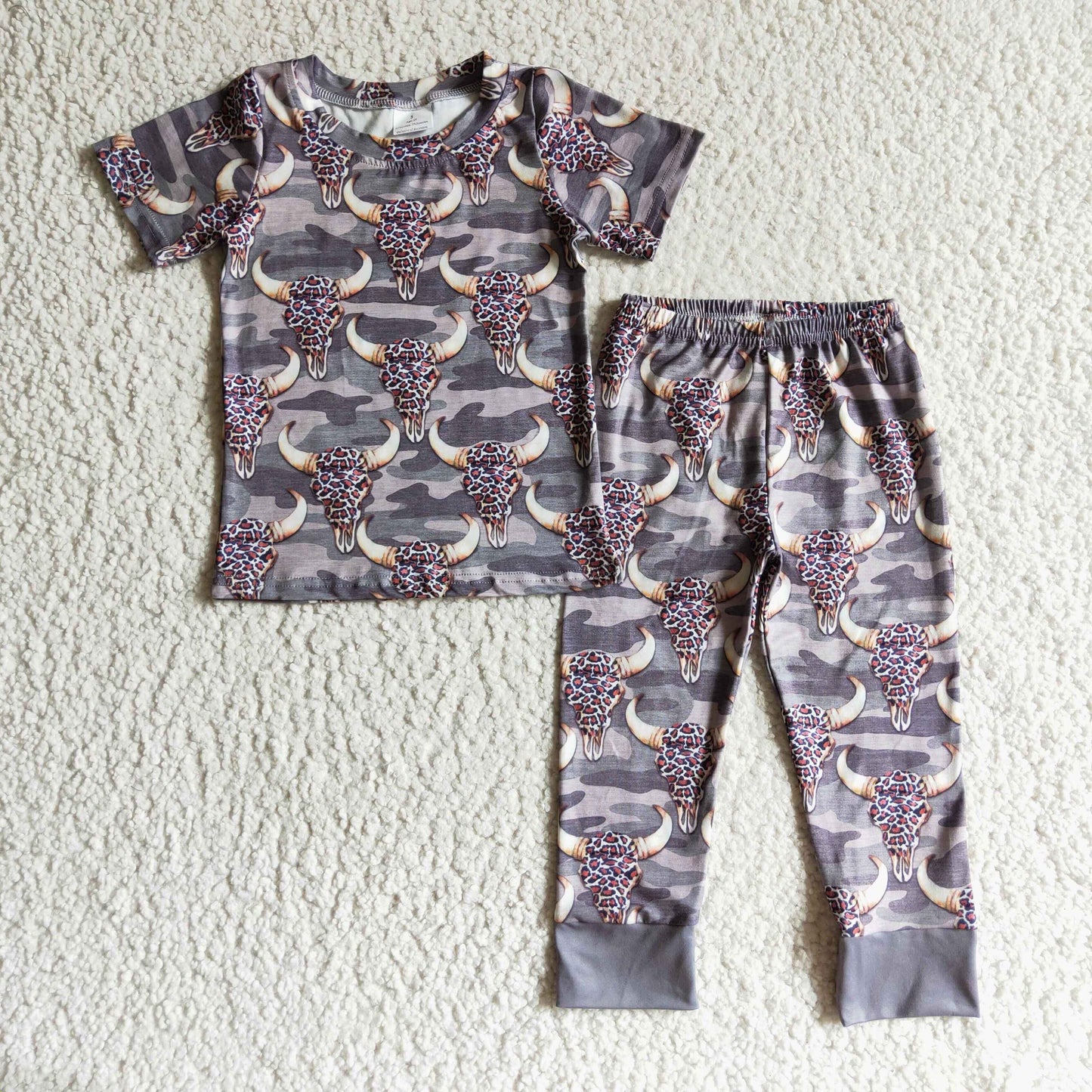 BSSO0086 boy short sleeve camo shirt and leopard cow print  pants 2pieces set for summer