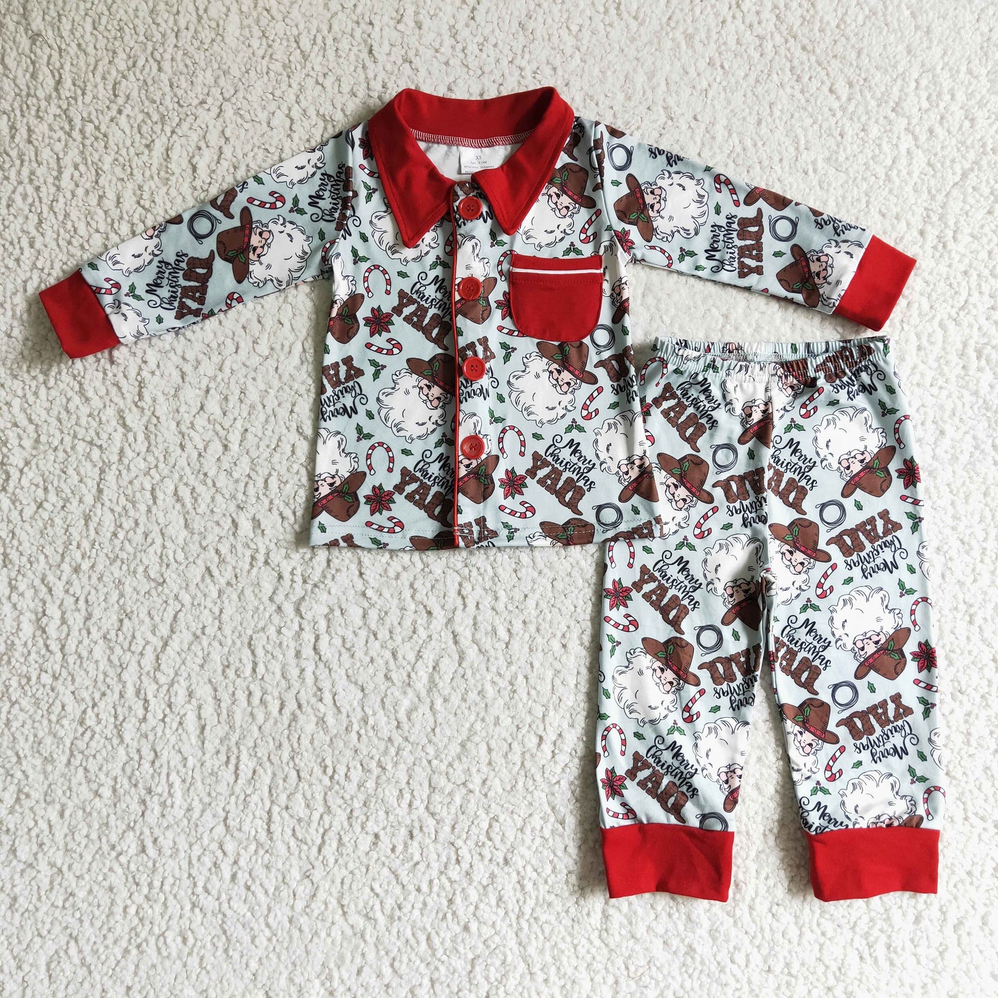 BLP0079 winter boy long sleeve turn-down collar pajamas set merry christmas outfit