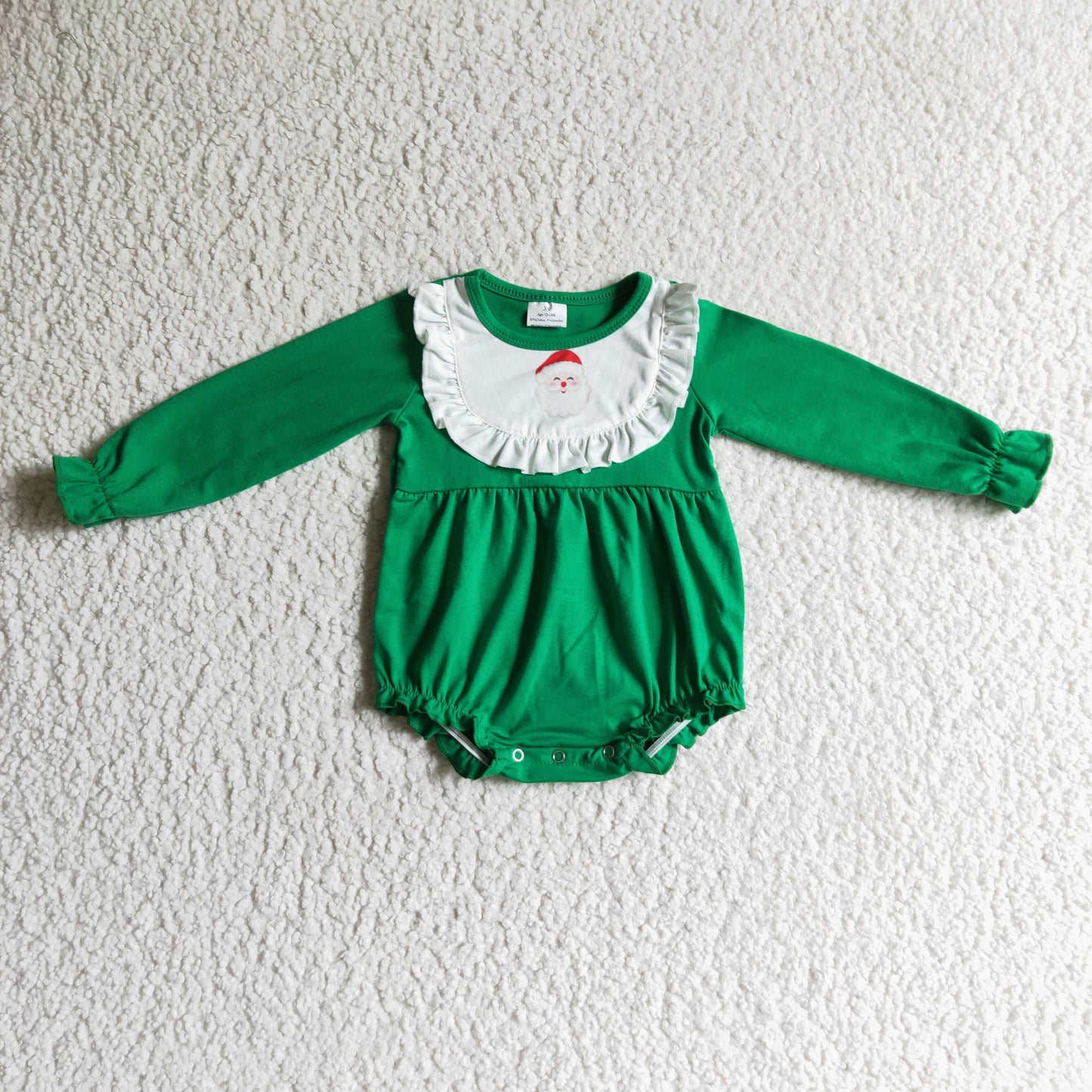 LR0173 baby girl green long sleeve santa print romper christmas infants button jumpsuit