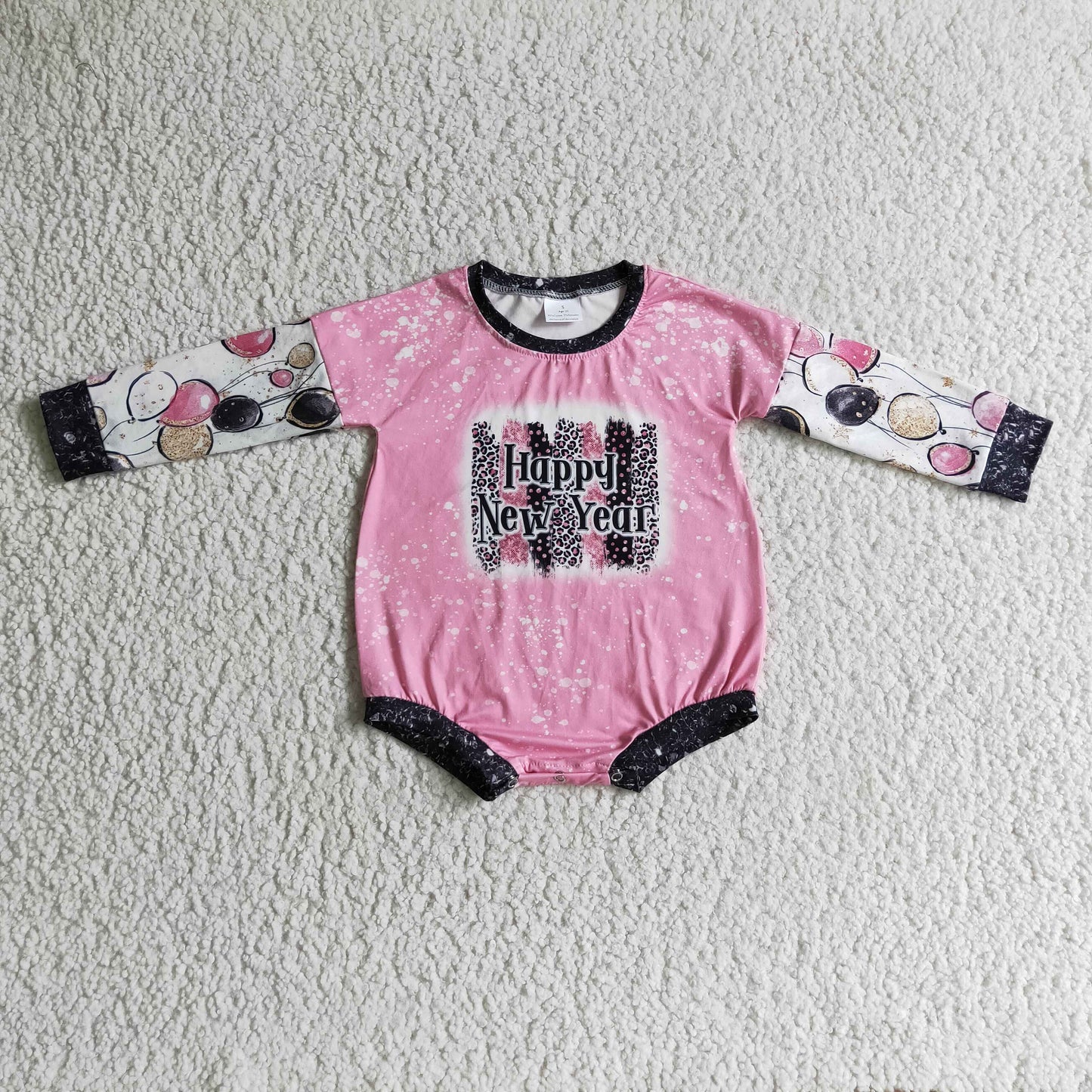 LR0184 baby girls stitching long sleeve romper with balloon infants pink jumpsuit for happy new year