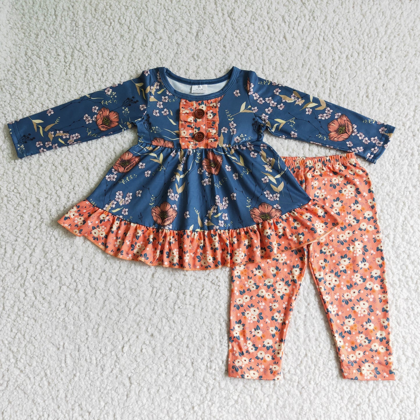 6 B4-22 fall winter girl long sleeve flowers pattern outfit