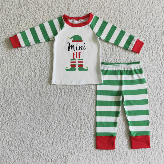 BLP0066 boy christmas stripe long sleeve pajamas set