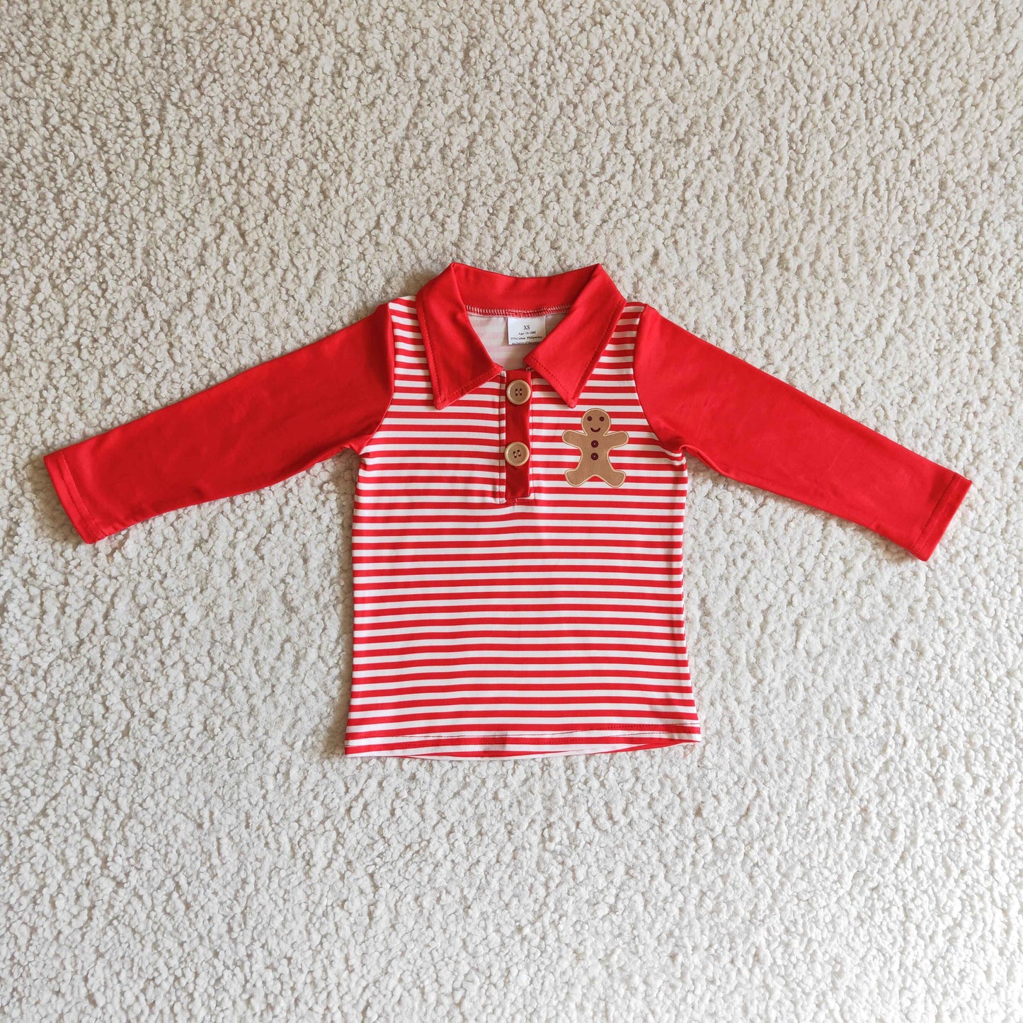 BT0040 boy red long sleeve turn-down collar top kids gingerbread stripe jacket