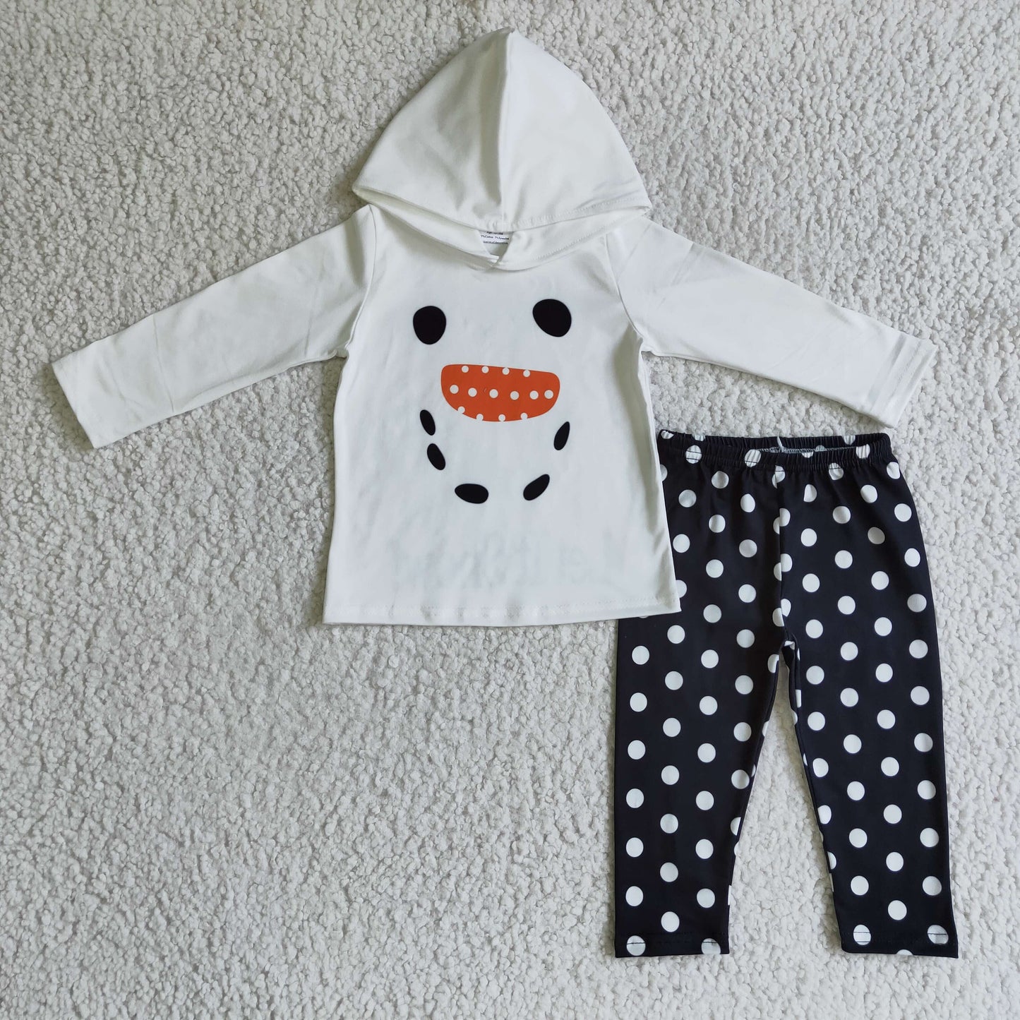 GLP0293 girl white long sleeve hoodie and black pants with polka dot kids fall winter outfit