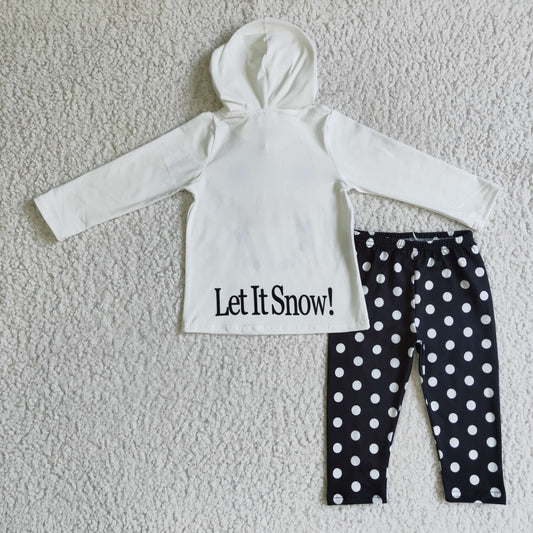 GLP0293 girl white long sleeve hoodie and black pants with polka dot kids fall winter outfit