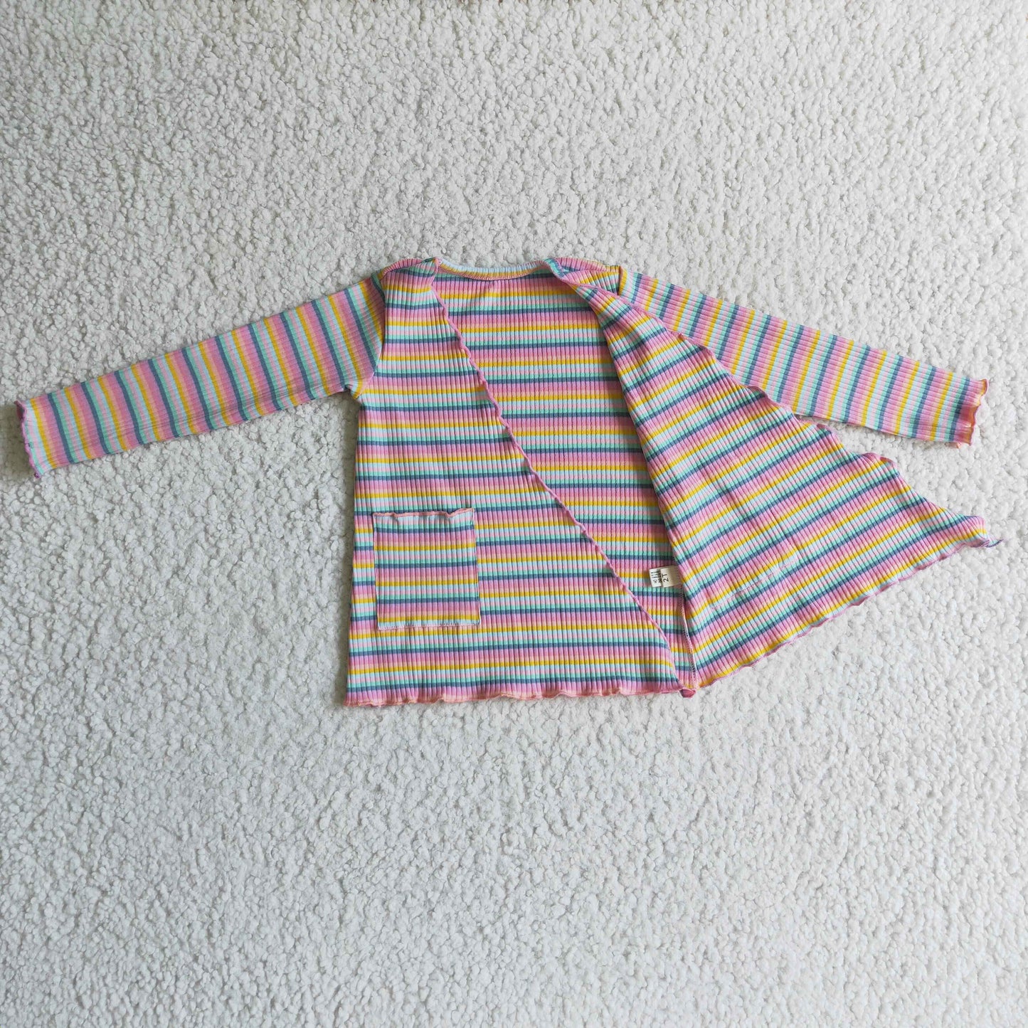 GT0068 girl colorful stripes long sleeve coat with pockets