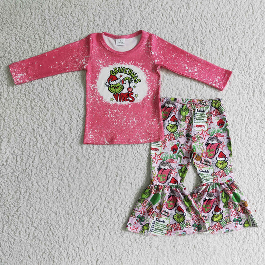 GLP0283 merry christmas girl pink long sleeve top and bell pants outfit