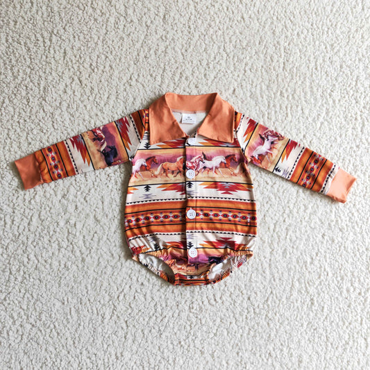 LR0181 infants baby long sleeve turn-down collar romper with button