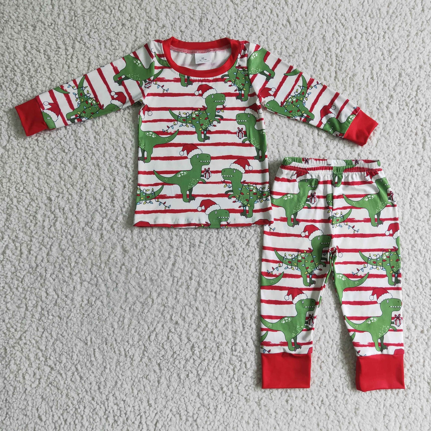 BLP0110 christmas dinosaur long sleeve outfit boy stripe o-neck pajamas set