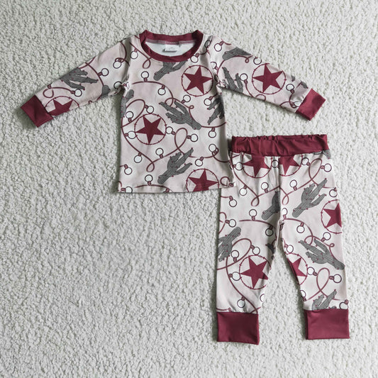 BLP0117 boy long sleeve top and jogger pants 2pieces set kids cactus print outfit