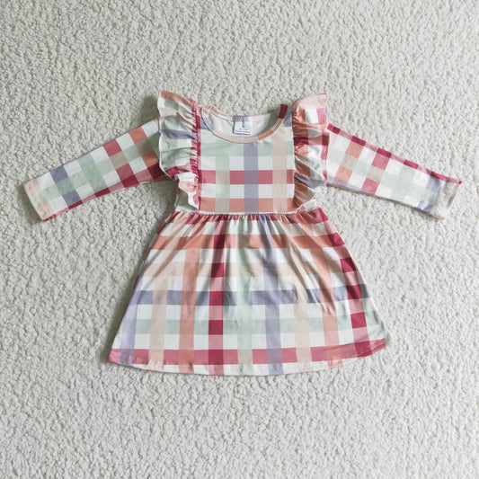 GLD0117 girl autumn long sleeve colorful plaid print frock