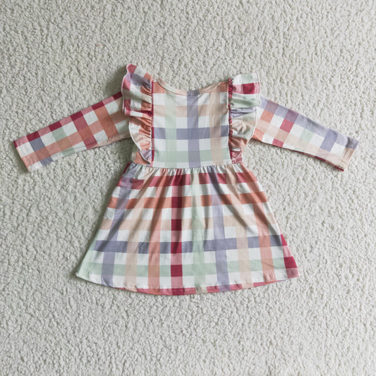 GLD0117 girl autumn long sleeve colorful plaid print frock