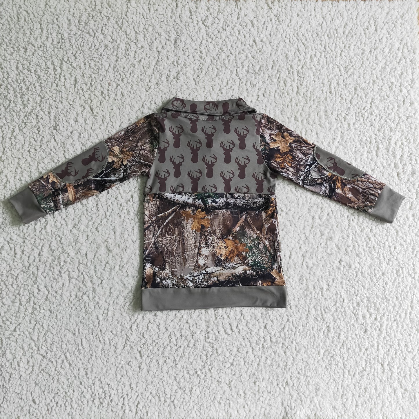 BT0094 autumn boy long sleeve turn-down collar zipper outwear kids deer and leaves print jacket