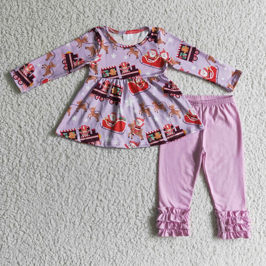 GLP0098 girl long sleeve christmas gift tunic match purple icing ruffle pants