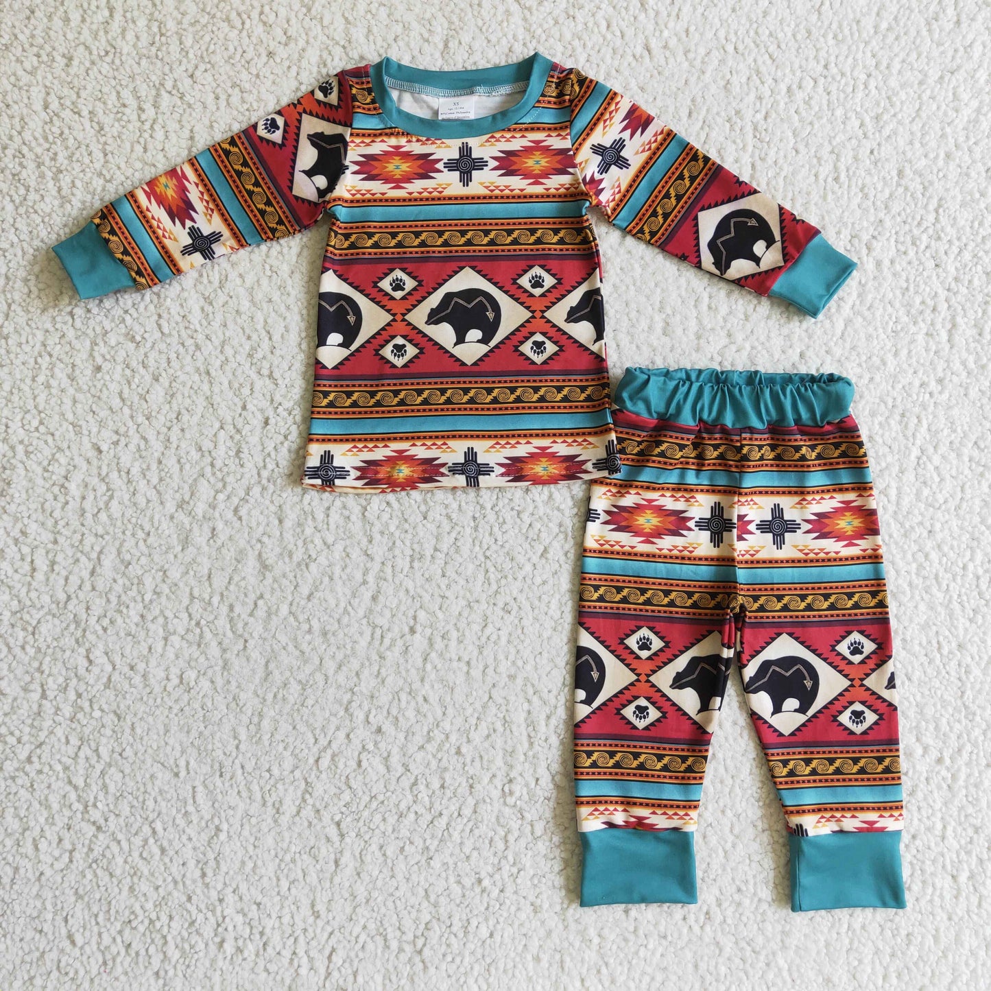 BLP0100 fall boy long sleeve pajamas set with blue o-neck