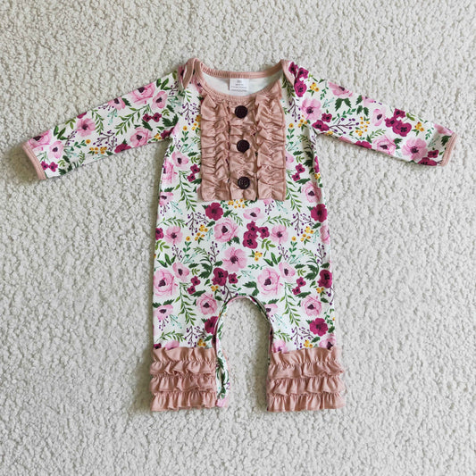 6 A22-3 baby girls flowers pattern long sleeve romper infant fall icing ruffle jumpsuit