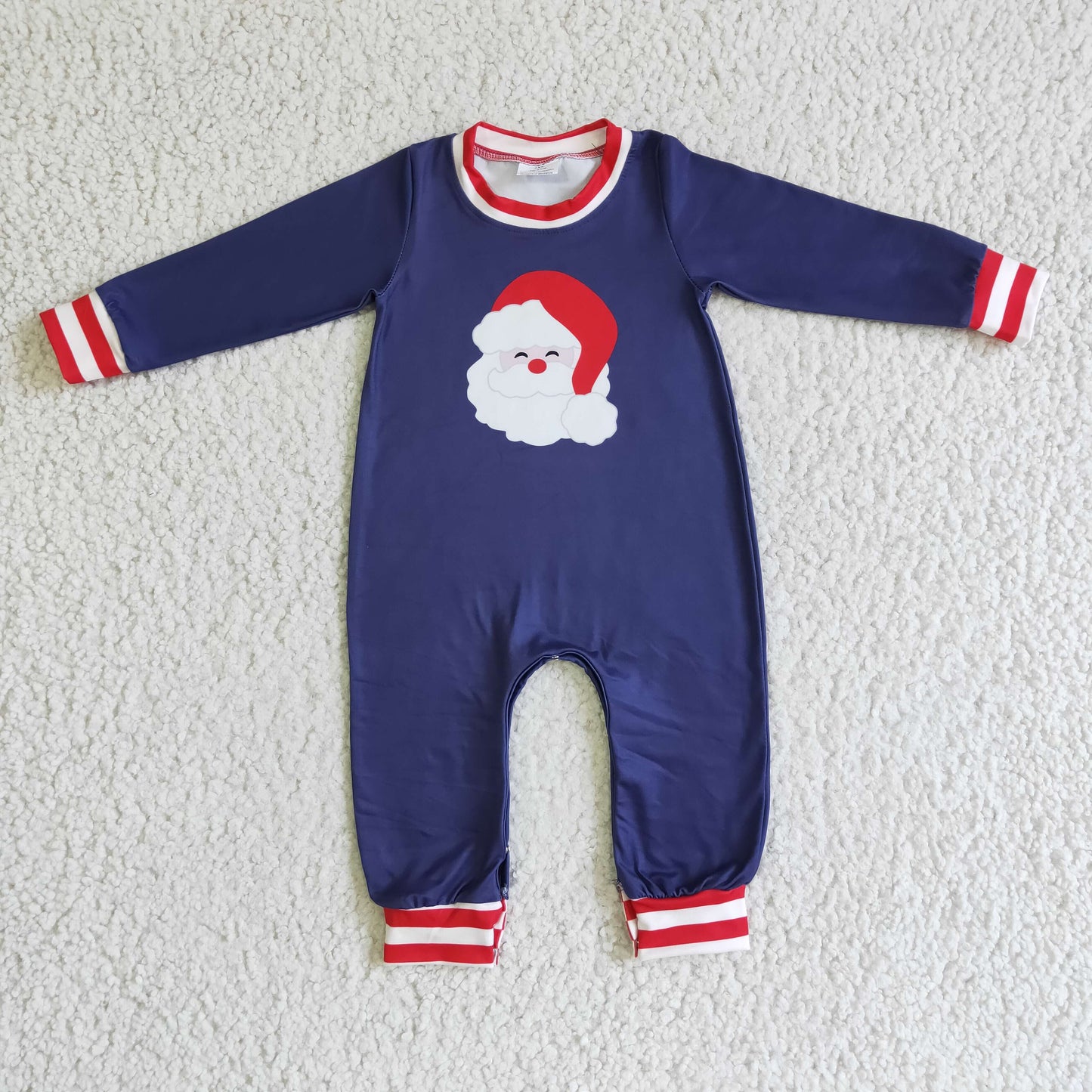 LR0174 baby boy navy blue long sleeve santa romper with covered button