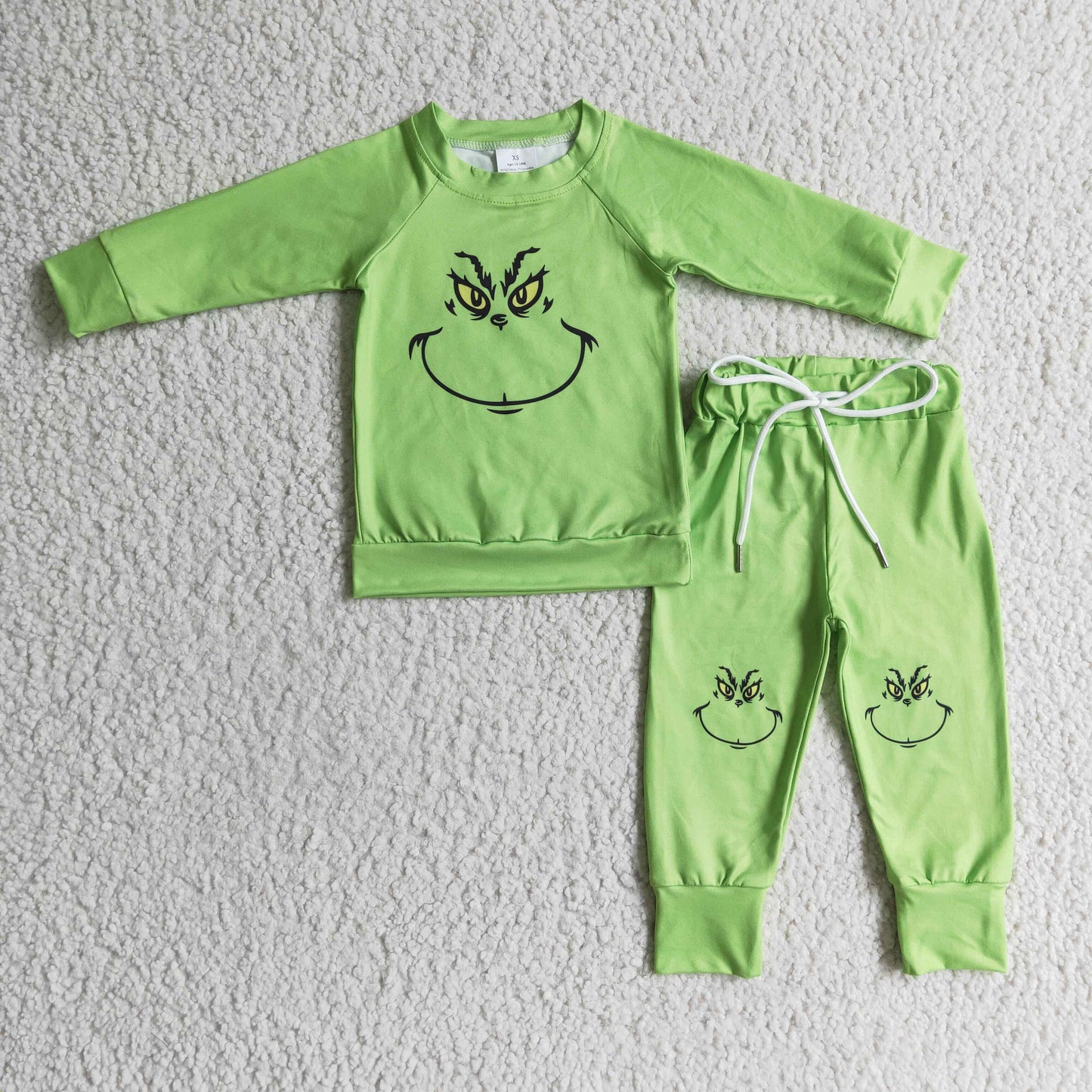 BLP0111 christmas boy green long sleeve raglan shirt match jogger pants set