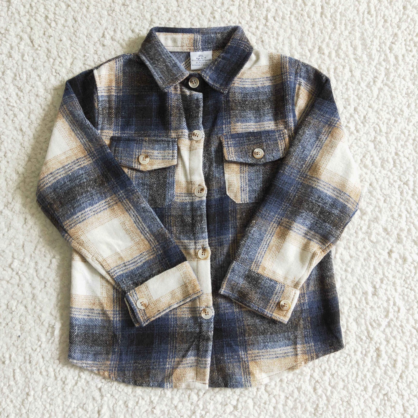 BT0169 new arrival fashion boy long sleeve plaid t-shirt with pockets