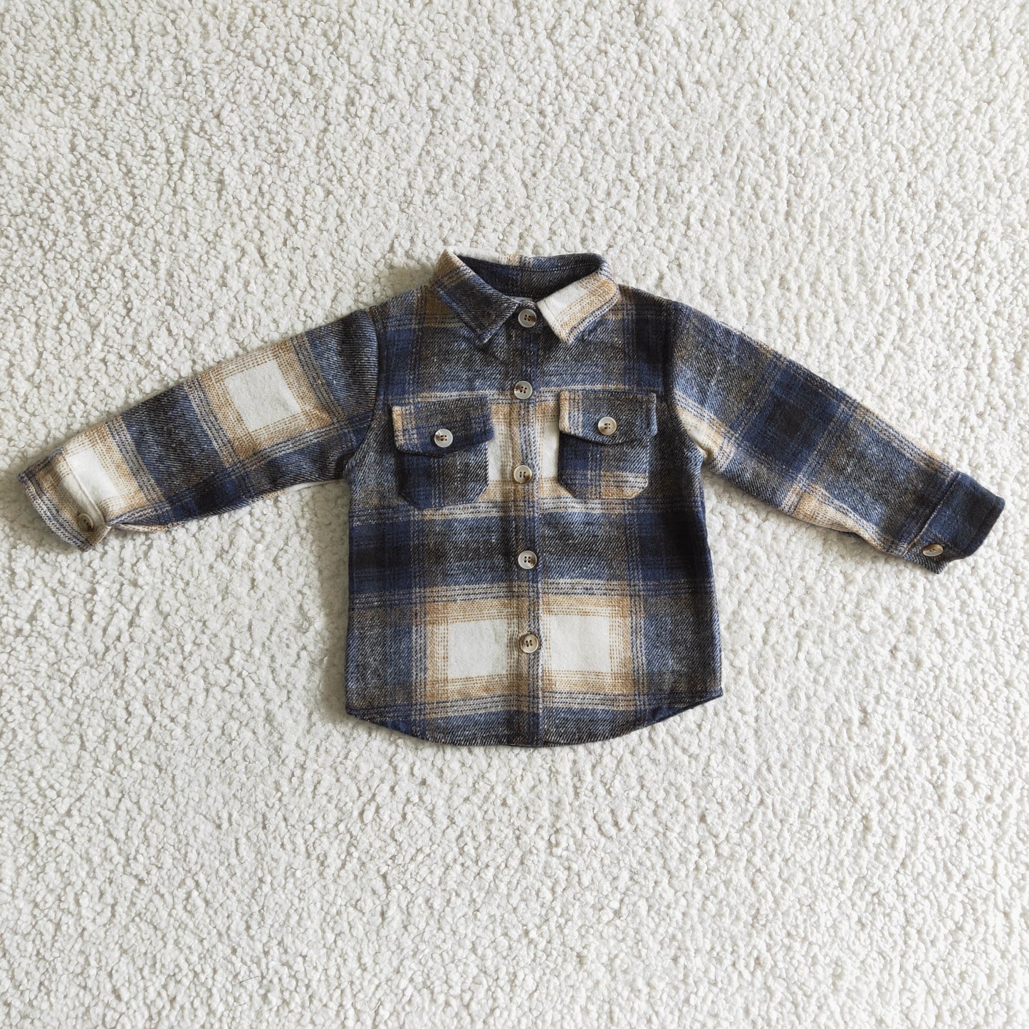 BT0169 new arrival fashion boy long sleeve plaid t-shirt with pockets