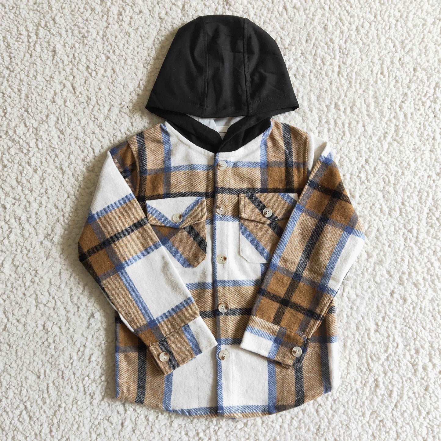 BT0074 fashion kids plaid long sleeve t-shirt boy and girls autumn pocket hoodie BT0076