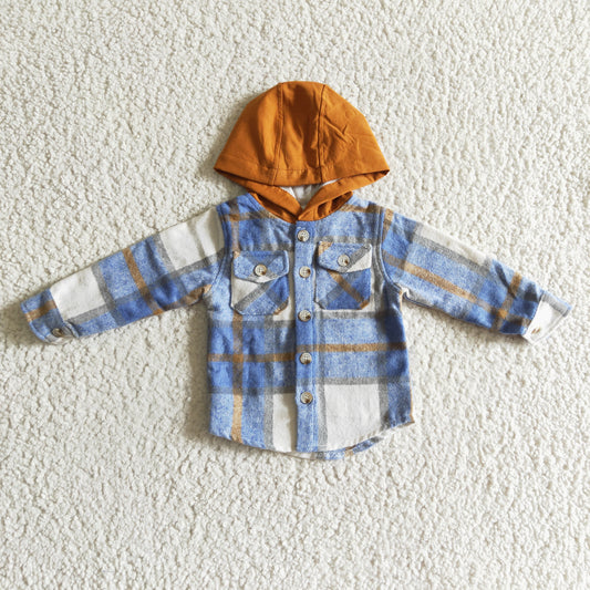 BT0074 fashion kids plaid long sleeve t-shirt boy and girls autumn pocket hoodie BT0076