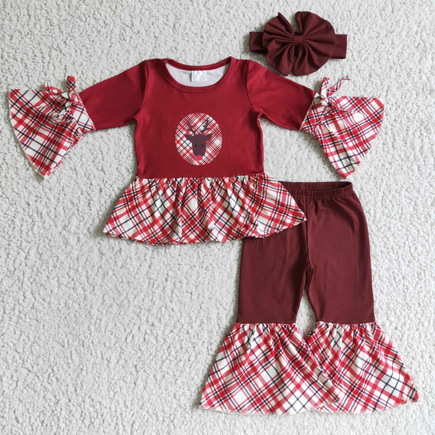 GLP0202 girl christmas red deer print long sleeve top match stitching bell pants