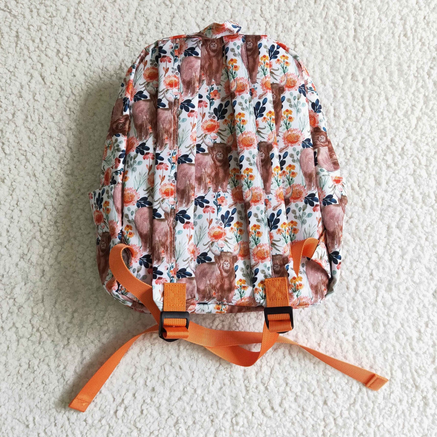 BA0027 ready to ship kids go to school backpack with highland cow and flowers print