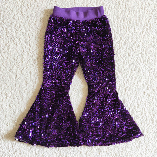 P0032 baby girls purple sequin elastic waist bell bottoms winter high quality kids pants