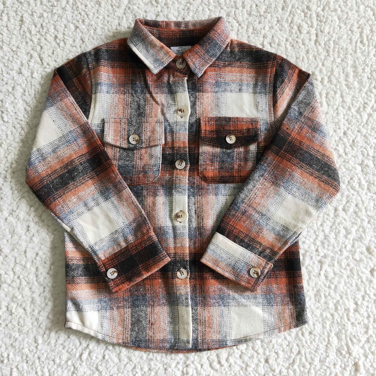 BT0169 new arrival fashion boy long sleeve plaid t-shirt with pockets