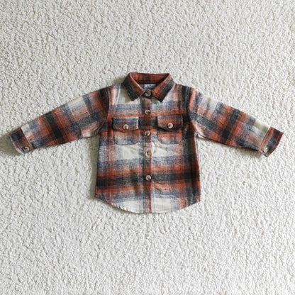 BT0169 new arrival fashion boy long sleeve plaid t-shirt with pockets