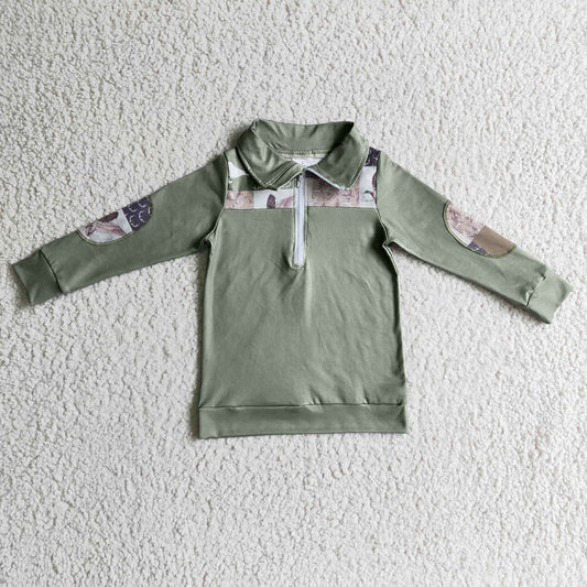 BT0103 boy ready to ship gray long sleeve zipper turn-down top kids fall animals pattern jacket