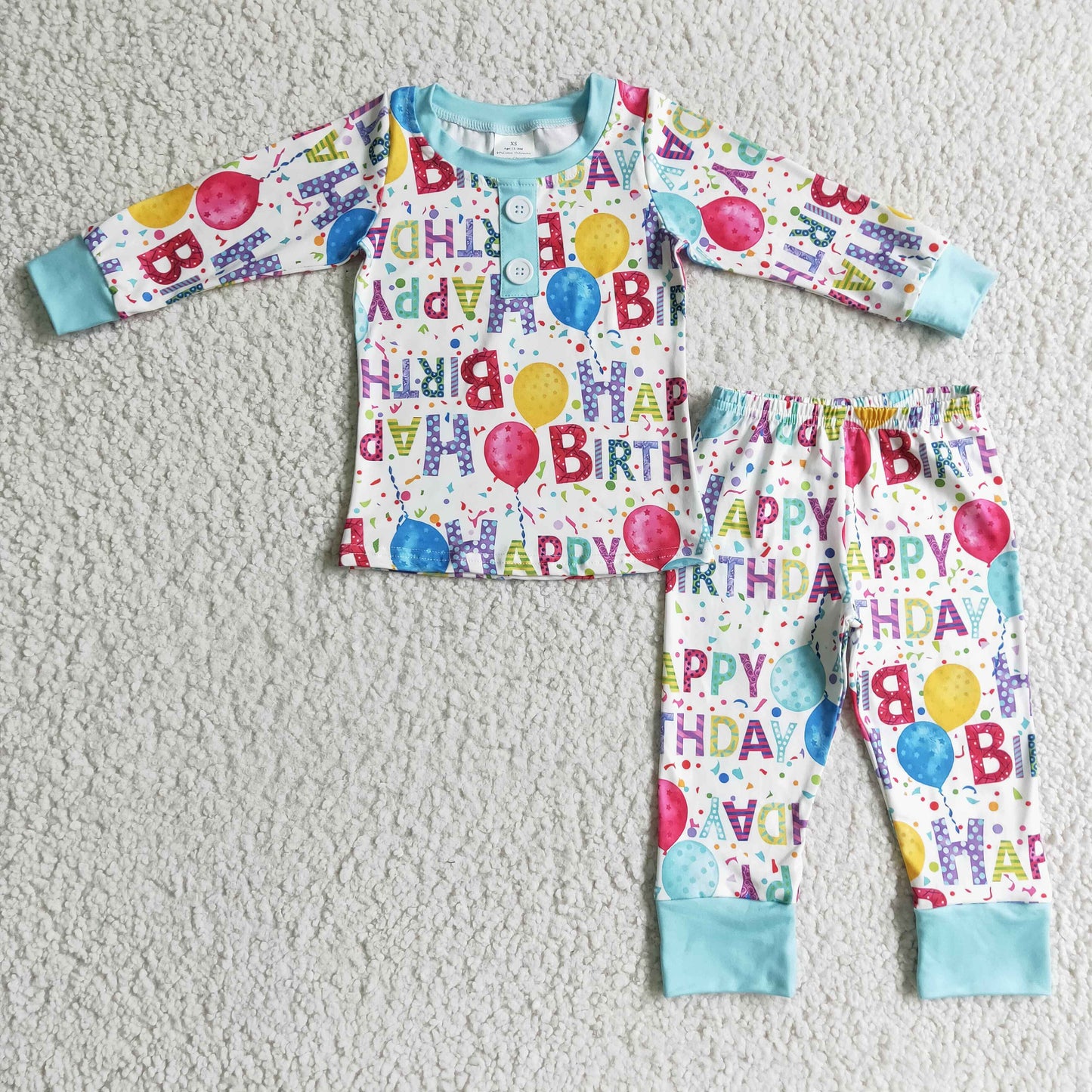 BLP0142 happy birthday colorful balloons and polka dot long sleeve pajamas set