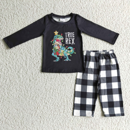 BLP0106 christmas boy black long sleeve shirt plaid straight pants 2pieces set