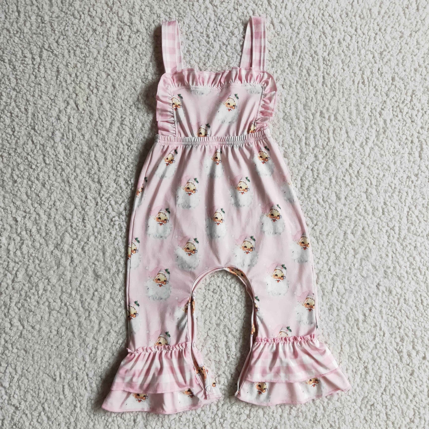 SR0101 baby girls pink christmas sleeveless jumpsuit kids fashion santa print ruffle overalls