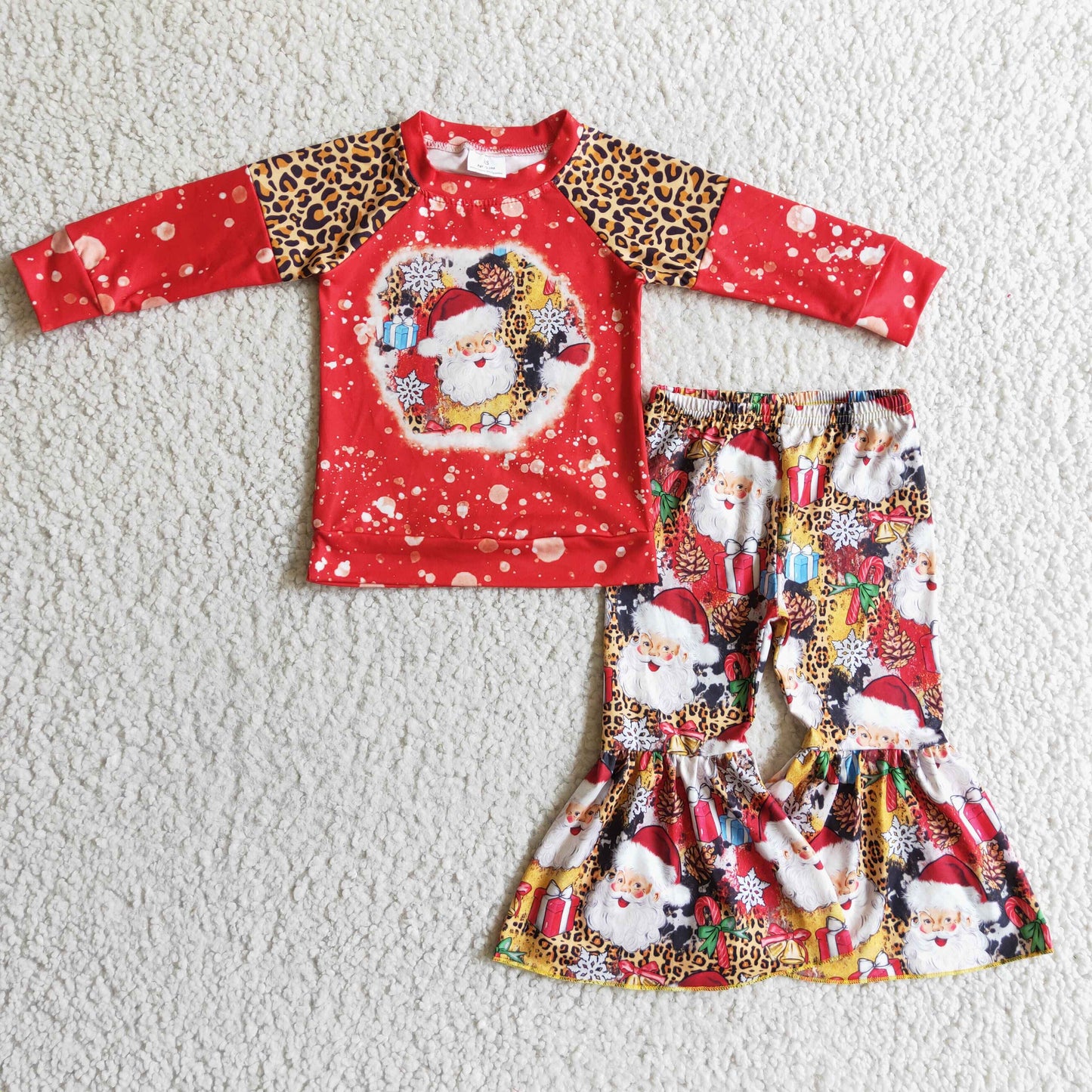 GLP0323 girl red long sleeve raglan shirt christmas gifts and santa bell pants 2pieces set