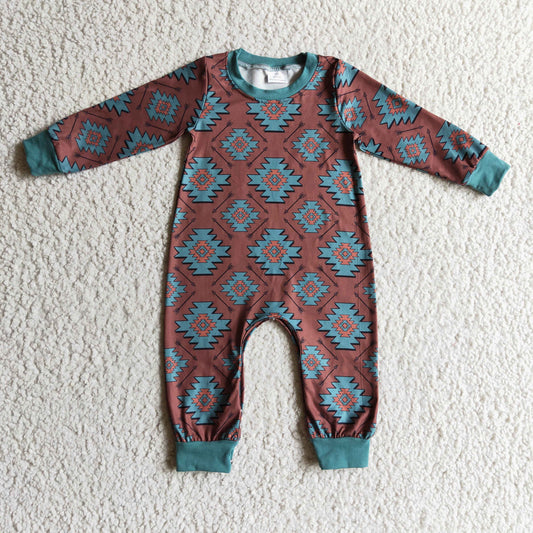 LR0187 infants boy long sleeve brown romper with o-neck