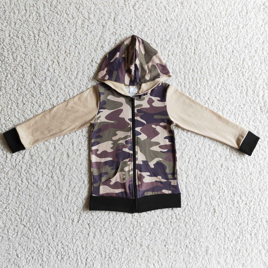 BT0085 high quality boy long sleeve camo jacket fall kids zipper hoodie with pockets