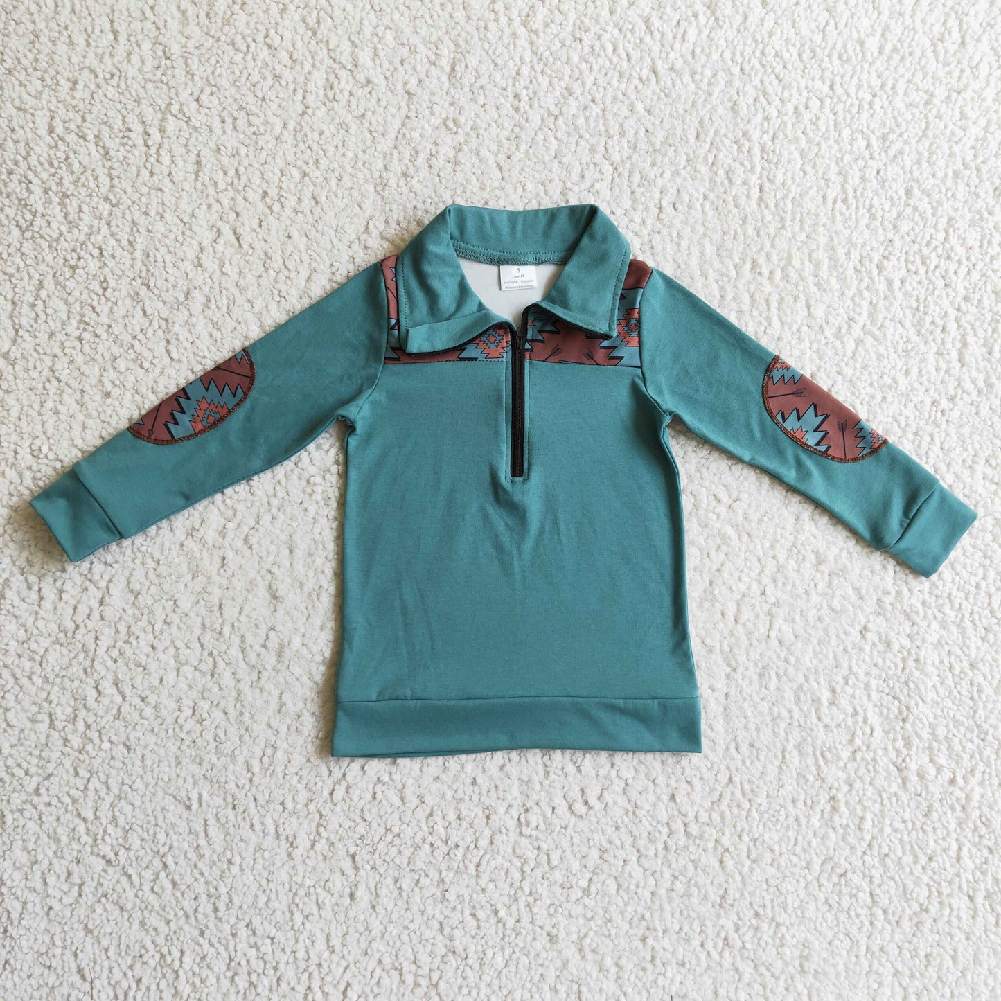 BT0093 boy green long sleeve patch turn-down collar jacket kids high quality zipper top