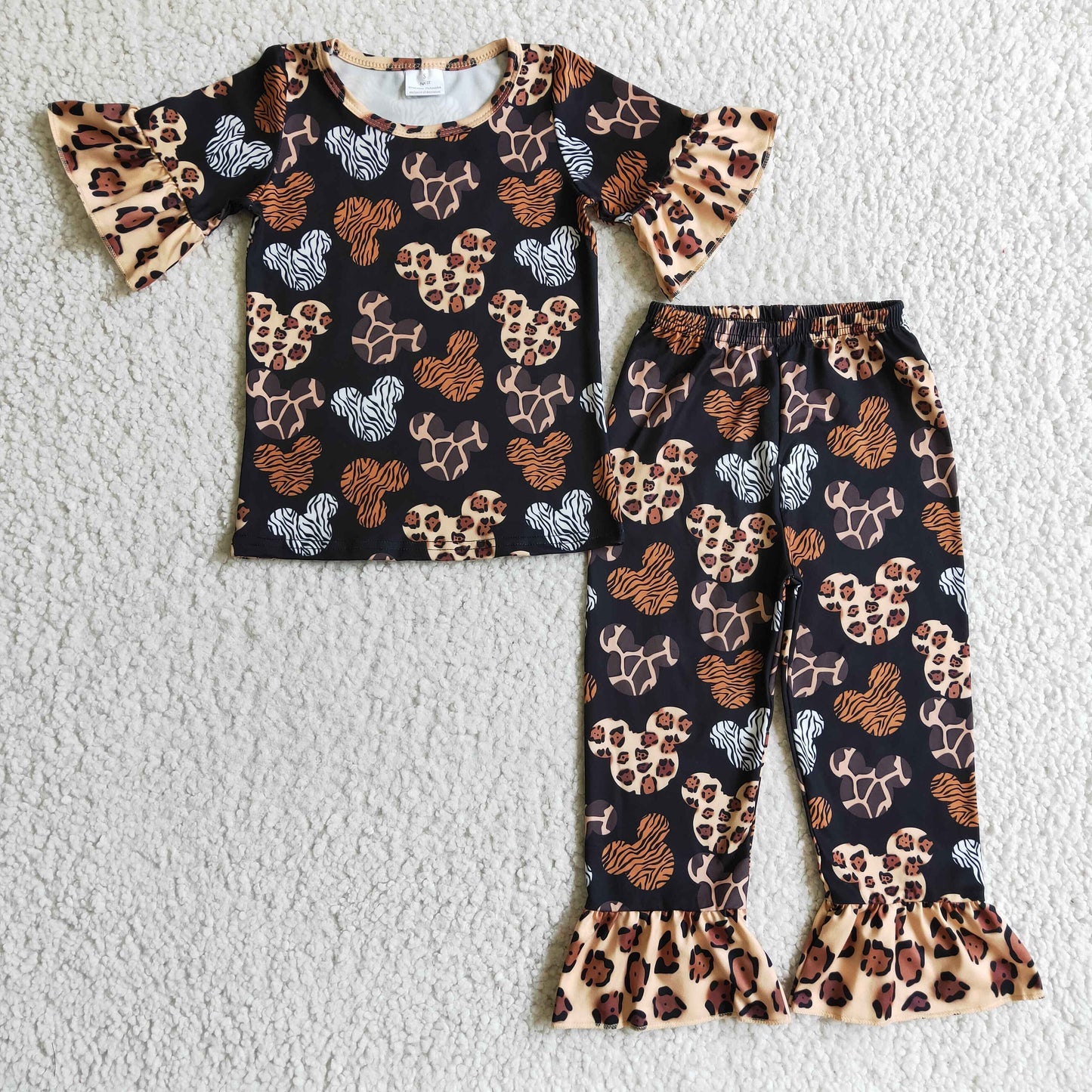 GSPO0229 girl fashion print short sleeve top match leopard ruffle pants