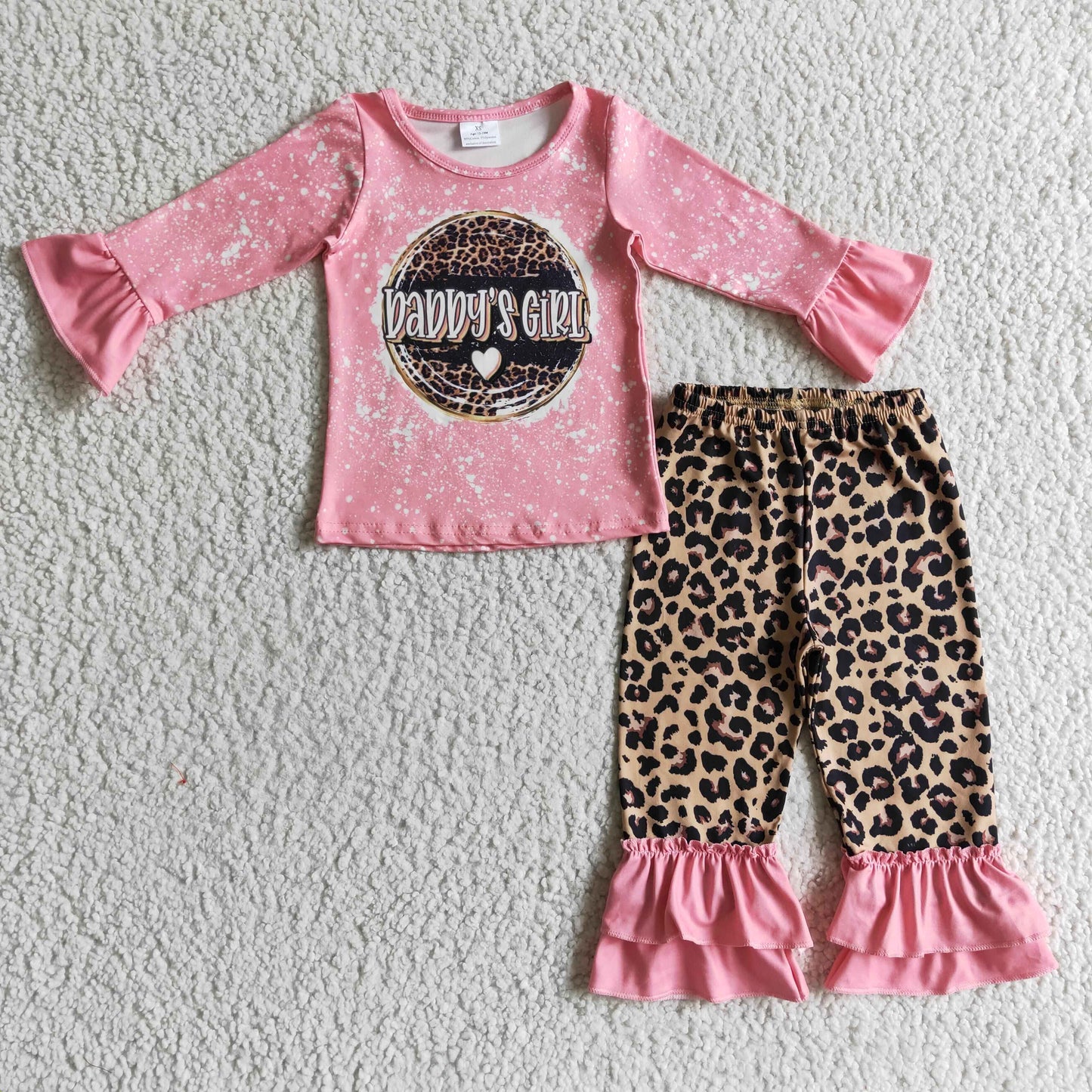 GLP0328 daddy's girl pink long sleeve top and leopard ruffle pants 2pieces set