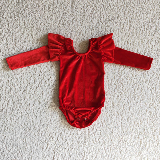 LR0209 baby girls red velvet long sleeve romper high quality kids solid color jumpsuit