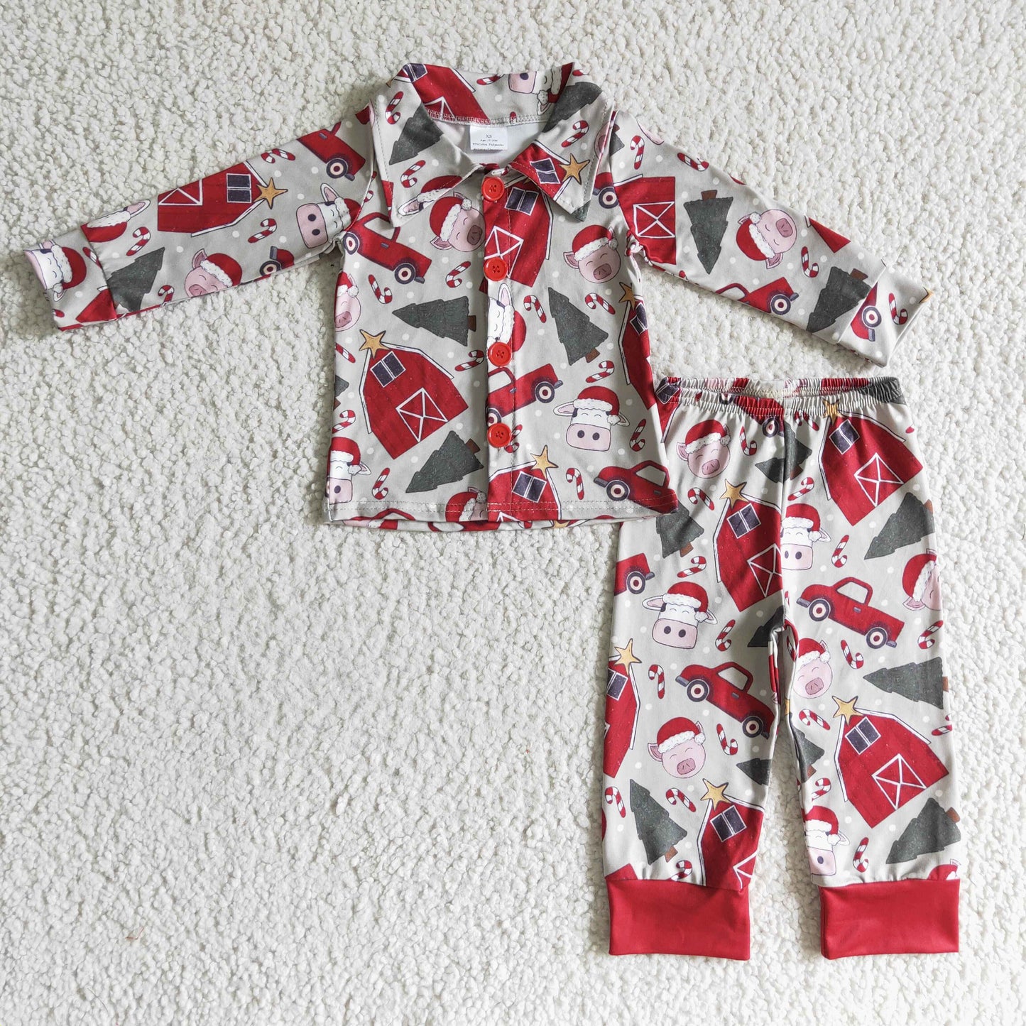 BLP0143 christmas boy farm style turn-down collar long sleeve pajamas set