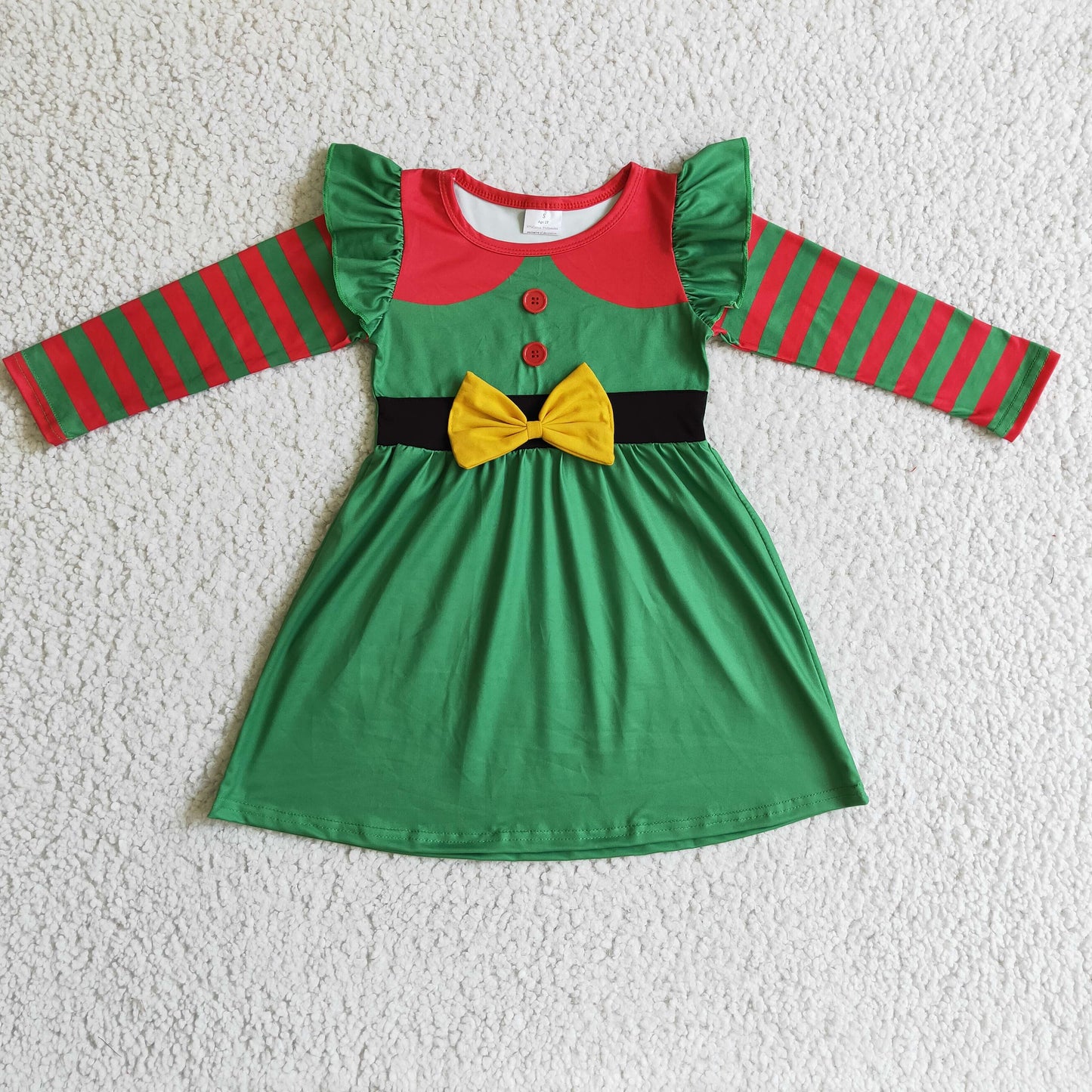 GLD0144 girl stripe long sleeve red frock with yellow bow-knot autumn kids dress