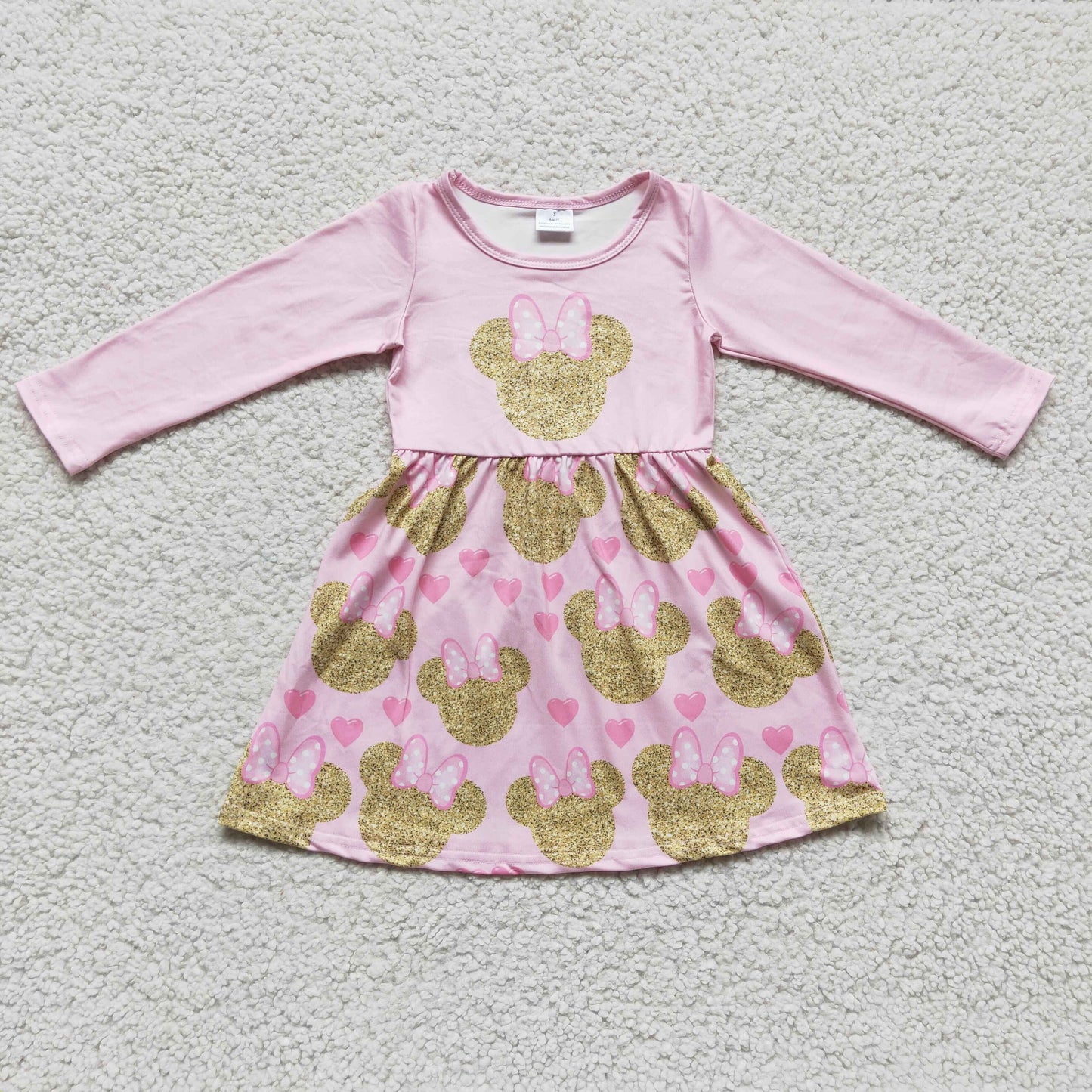 GLD0156 girl pink long sleeve o-neck frock valentine's heart dress