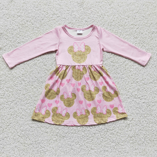 GLD0156 girl pink long sleeve o-neck frock valentine's heart dress