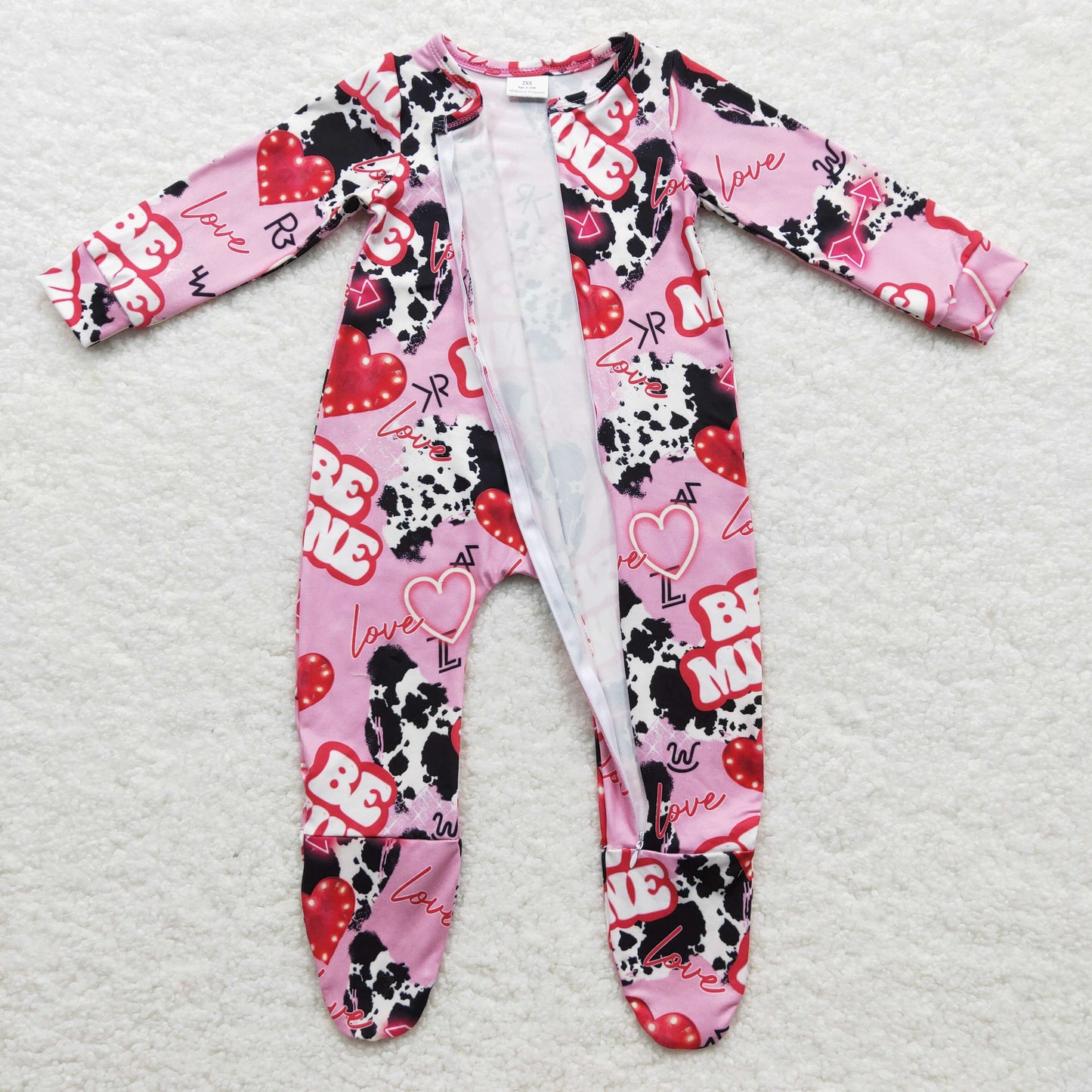 LR0235 infants baby valentine's day long sleeve zipper romper