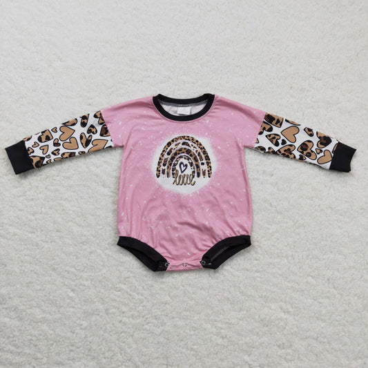 LR0220 baby girls long sleeve pink romper with heart pattern
