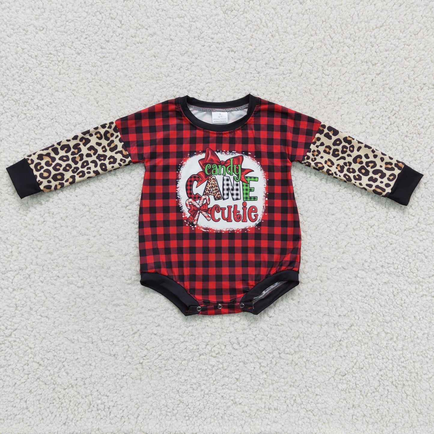 LR0214 christmas infants baby leopard long sleeve plaid romper with letter design