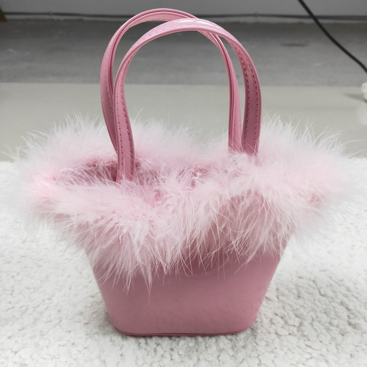 BA0028 BA0032 kids fashion pink water proof handbag with fluff